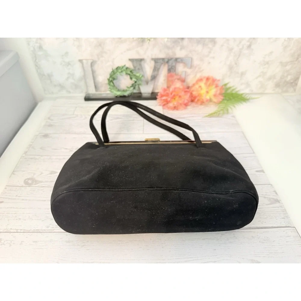 Koret Vintage Black Suede Evening Handbag W Chained Coin Purse & Mirror w Pouch